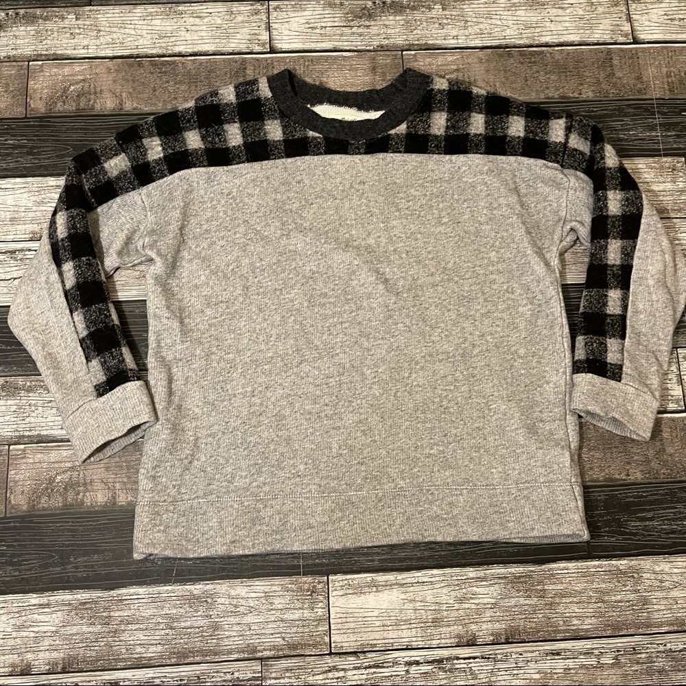 Madewell Wool Sweater‎ Womens Size Medium Pullover Buffalo Plaid Gray Black
